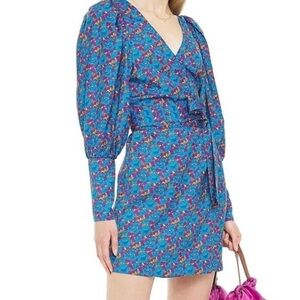 Rhode Resort Frankie wrap floral dress in blue blossom NWT